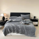 GobekUsa Cozy Coral Fleece Striped Solid Blanket for Winter Sofa Cover Queen King Sizes