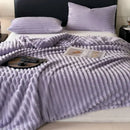 GobekUsa Cozy Coral Fleece Striped Solid Blanket for Winter Sofa Cover Queen King Sizes
