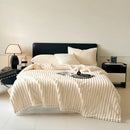 GobekUsa Cozy Coral Fleece Striped Solid Blanket for Winter Sofa Cover Queen King Sizes