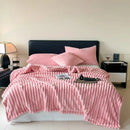 GobekUsa Cozy Coral Fleece Striped Solid Blanket for Winter Sofa Cover Queen King Sizes