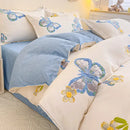 GobekUsa Cozy Flower Print Bedding Set: Brushed Cotton, Skin-Friendly, Soft, Thick, 4Pcs