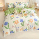 GobekUsa Cozy Flower Print Bedding Set: Brushed Cotton, Skin-Friendly, Soft, Thick, 4Pcs