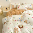 GobekUsa Cozy Flower Print Bedding Set: Brushed Cotton, Skin-Friendly, Soft, Thick, 4Pcs