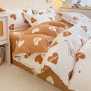 GobekUsa Cozy Flower Print Bedding Set: Brushed Cotton, Skin-Friendly, Soft, Thick, 4Pcs