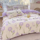 GobekUsa Cozy Flower Print Bedding Set: Brushed Cotton, Skin-Friendly, Soft, Thick, 4Pcs