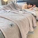 GobekUsa Cozy Jacquard Plush Blanket - Soft Coral Fleece - All-Season - European Solid Stripes
