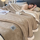 GobekUsa Cozy Jacquard Plush Blanket - Soft Coral Fleece - All-Season - European Solid Stripes