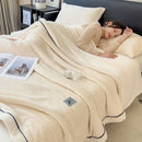 GobekUsa Cozy Jacquard Plush Blanket - Soft Coral Fleece - All-Season - European Solid Stripes