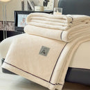 GobekUsa Cozy Jacquard Plush Blanket - Soft Coral Fleece - All-Season - European Solid Stripes