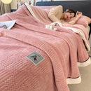 GobekUsa Cozy Jacquard Plush Blanket - Soft Coral Fleece - All-Season - European Solid Stripes
