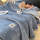 GobekUsa Cozy Jacquard Plush Blanket - Soft Coral Fleece - All-Season - European Solid Stripes