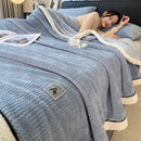 GobekUsa Cozy Jacquard Plush Blanket - Soft Coral Fleece - All-Season - European Solid Stripes