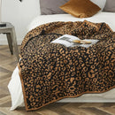 GobekUsa Cozy Leopard Print Knitted Blanket - Winter Faux Fur Microfiber Throw