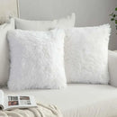 Cozy plush fur cushion cover white & grey living room pillowcase by Decorbites