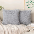Cozy plush fur cushion cover white & grey living room pillowcase by Decorbites