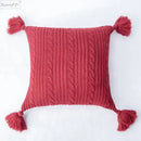 Cozy textured knit cushion cover with tassels for living room bed by Decorbites