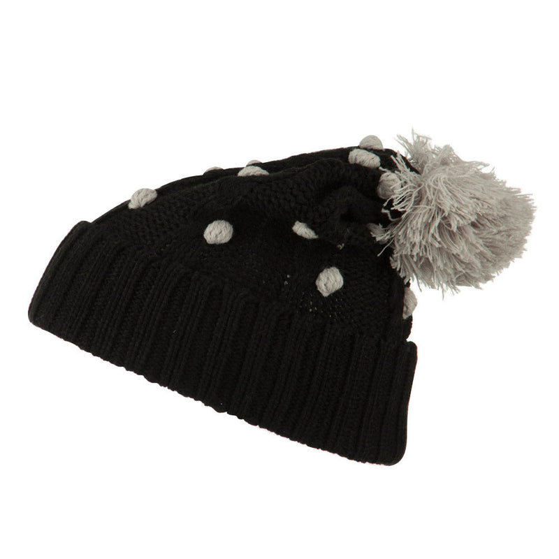 Cable Polka Dot Pom Cuff Beanie