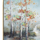 Hand Painted Acrylic Wall Art Fall Colorful Trees on a 47 x 35 Rectangular Canvas with a Gold Wooden Frame