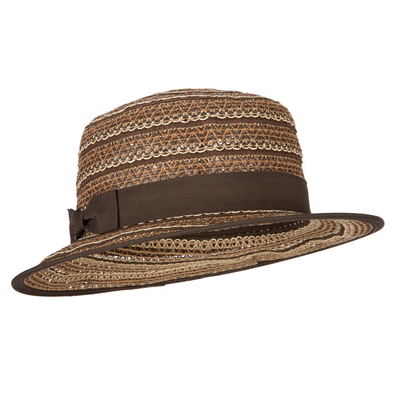 Women's Crochet Weave Paper Braid Boater Hat