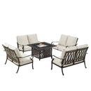 Black Aluminum Fire Table Set with Four Deep Seating Loveseats
