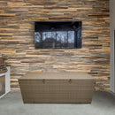 Tan Wicker Patio Deck Box with 113 Gallon Storage and Metal Frame