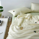 GobekUsa Cartoon Embroidery Comforter Set with Silky Cooling Touch Fitted Sheet - Luxury Rayon Bedding Set