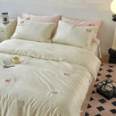 GobekUsa Cartoon Embroidery Comforter Set with Silky Cooling Touch Fitted Sheet - Luxury Rayon Bedding Set