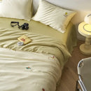 GobekUsa Cartoon Embroidery Comforter Set with Silky Cooling Touch Fitted Sheet - Luxury Rayon Bedding Set