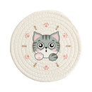 Cream braided rope cat print round coaster dining room heat pad by Decorbites