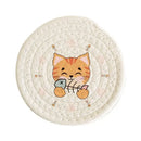 Cream braided rope cat print round coaster dining room heat pad by Decorbites