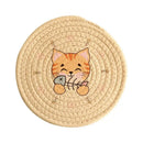 Cream braided rope cat print round coaster dining room heat pad by Decorbites