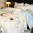 GobekUsa Butterfly Embroidery 800TC Egyptian Cotton Bedding Set - Quilt Cover, Sheet, Pillowcases