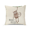 Cream cartoon animal linen pillowcase set for living room by Decorbites