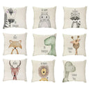Cream cartoon animal linen pillowcase set for living room by Decorbites