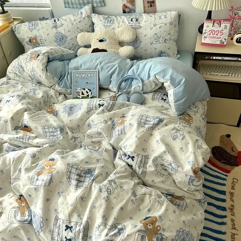 GobekUsa Cartoon Pattern Printed Cotton Bedding Set with Pillowcase, photo 10 of 26