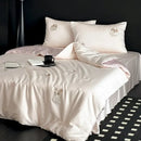 GobekUsa Cartoon Embroidered Ice Silk Bedding Set with Lyocell Fiber – Queen/King Size