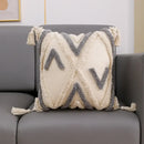 Cream & charcoal grey geometric tufted cushion cover living room decor by Decorbites
