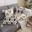 Cream & charcoal grey geometric tufted cushion cover living room decor by Decorbites