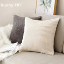 Cream corduroy striped cushion cover living room ribbed pillow by Decorbites