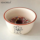 Cream dog illustration carton ceramic soup bowls dining room kitchen by Decorbites