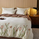 GobekUsa 4-Piece Egyptian Cotton Tulip Towel Embroidery Bedding Set
