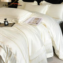 GobekUsa Embroidered Ice Silk Bedding Set: Soft Duvet Cover, Sheet, Pillowcases 4Pcs