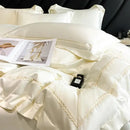 GobekUsa Embroidered Ice Silk Bedding Set: Soft Duvet Cover, Sheet, Pillowcases 4Pcs