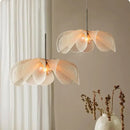 GobekUsa Cream Fabric Flower Chandelier LED Dining Table Hanging Lamp