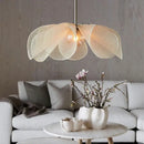 GobekUsa Cream Fabric Flower Chandelier LED Dining Table Hanging Lamp