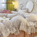 GobekUsa Double Layer Lace Ruffles Floral Bedding Set with Duvet Cover, Bed Skirt, Pillows