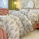 GobekUsa Double Layer Lace Ruffles Floral Bedding Set with Duvet Cover, Bed Skirt, Pillows