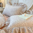 GobekUsa Double Layer Lace Ruffles Floral Bedding Set with Duvet Cover, Bed Skirt, Pillows