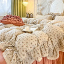 GobekUsa Double Layer Lace Ruffles Floral Bedding Set with Duvet Cover, Bed Skirt, Pillows