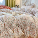 GobekUsa Double Layer Lace Ruffles Floral Bedding Set with Duvet Cover, Bed Skirt, Pillows